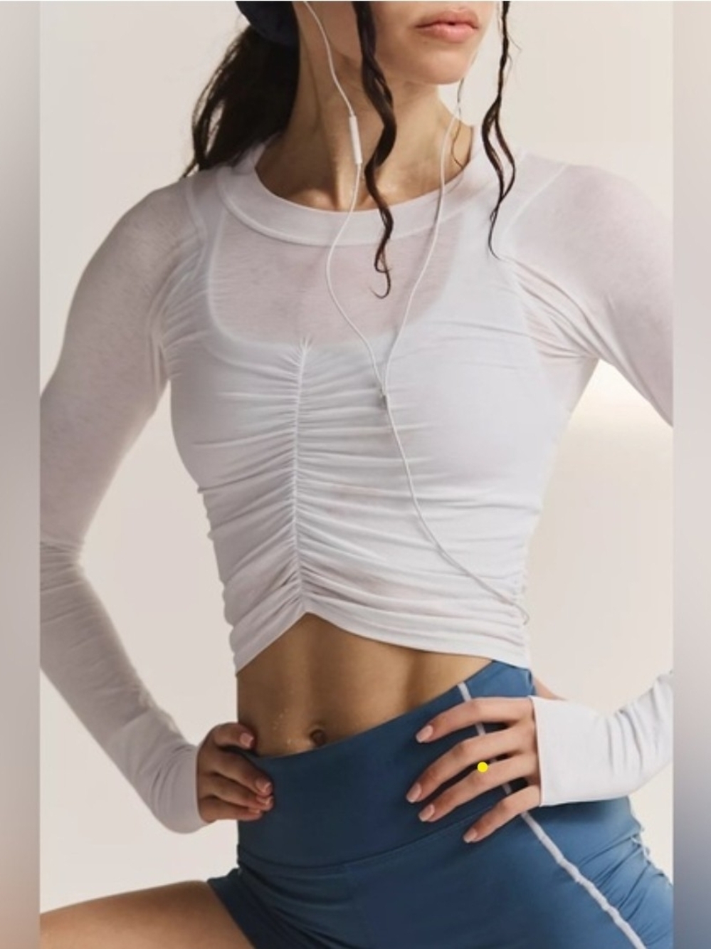 Free People Tempo Ruched Long-Sleeve Crop Top - Pastel Peach